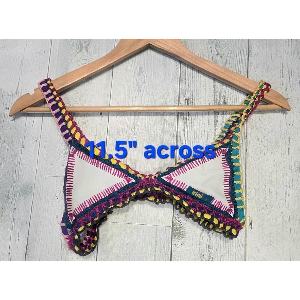 Bikini Yaz White Bust Multicolor Crochet Bikini Top Sz. S - Picture 3 of 8